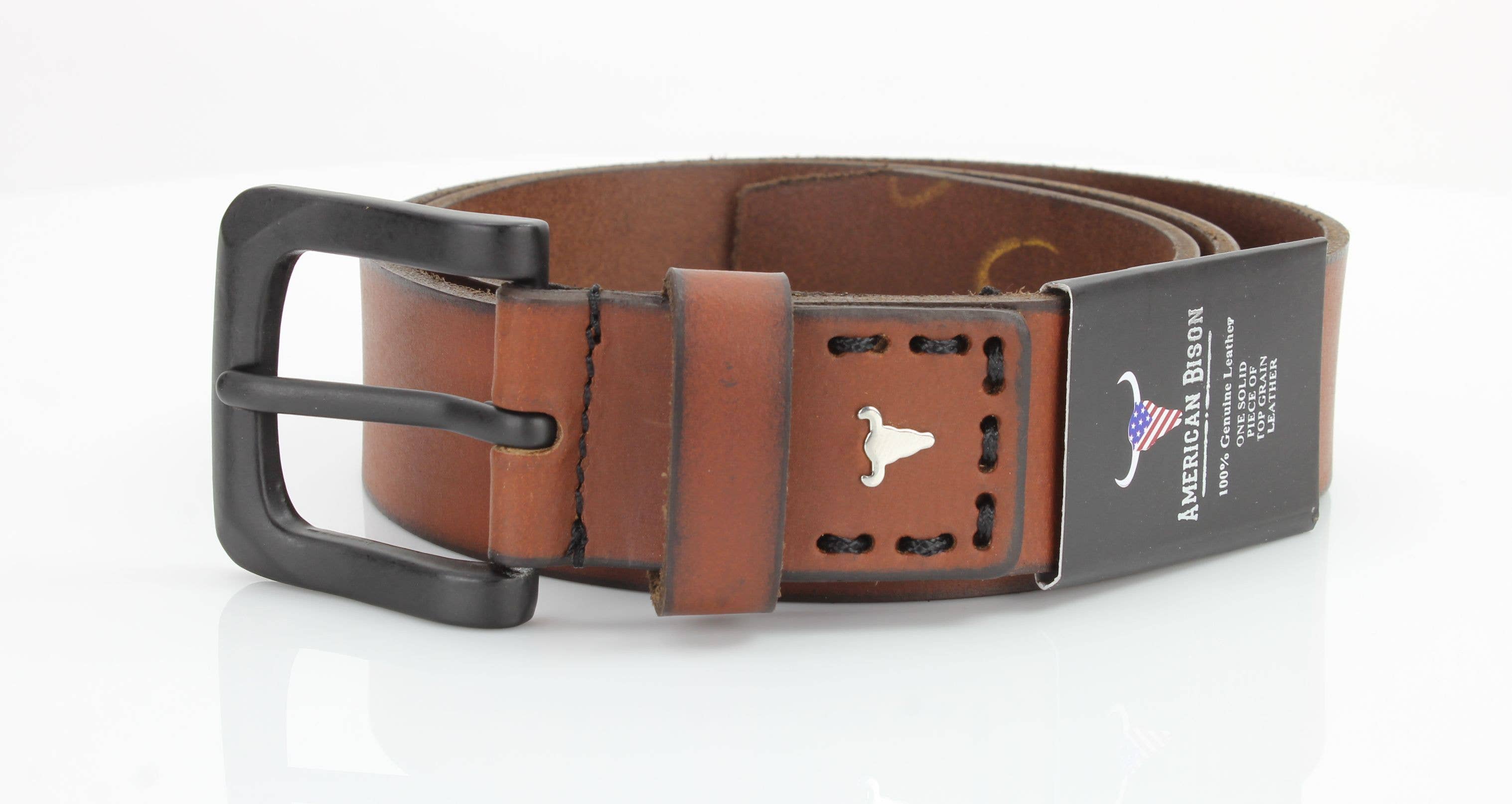 Leather Impressions Inc Classic Leather Belt with Fine Stitching and Logo - ABB 010