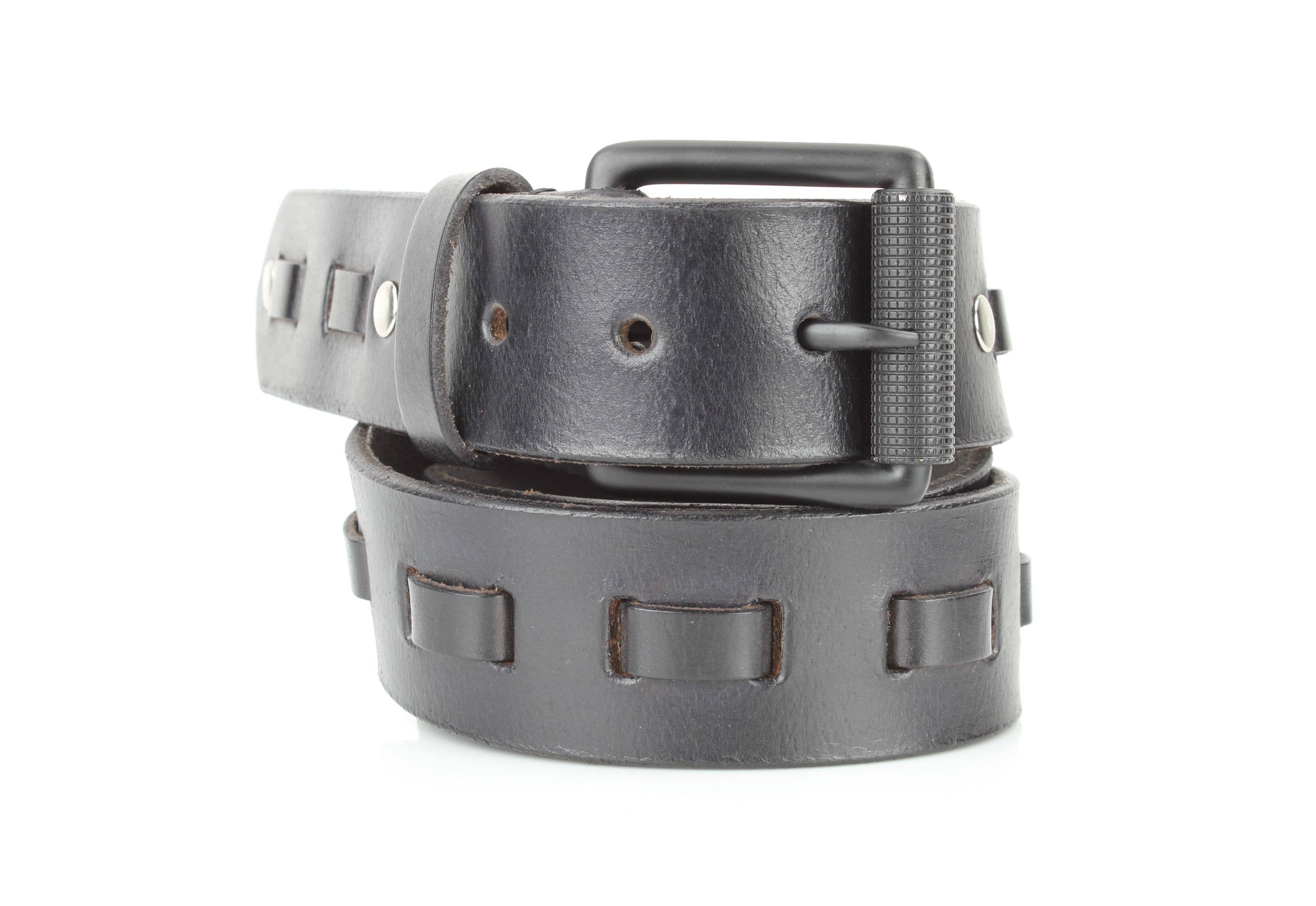 Leather Impressions Inc Black Buff Grain Leather Belt with Center Detail RA 1772
