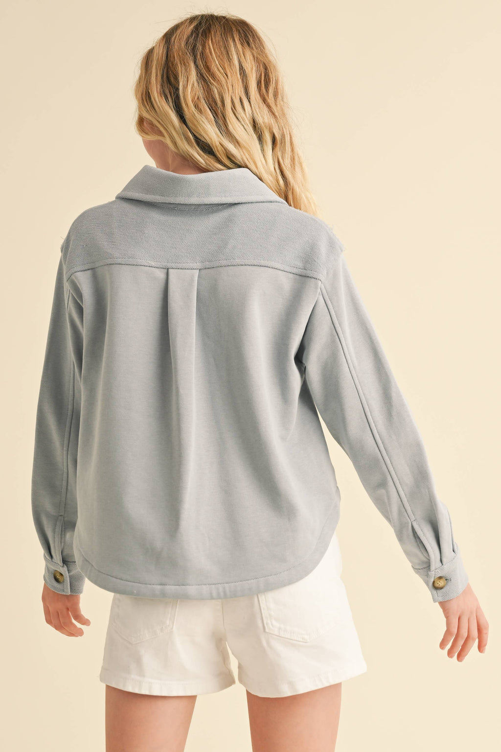 DOUBLE POCKET CROPPED SOFT SHACKET (7-14)