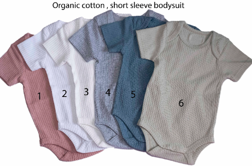 Organic bodysuit short sleeve- ribbed cotton onesie for baby 5. Blue 18-24 month