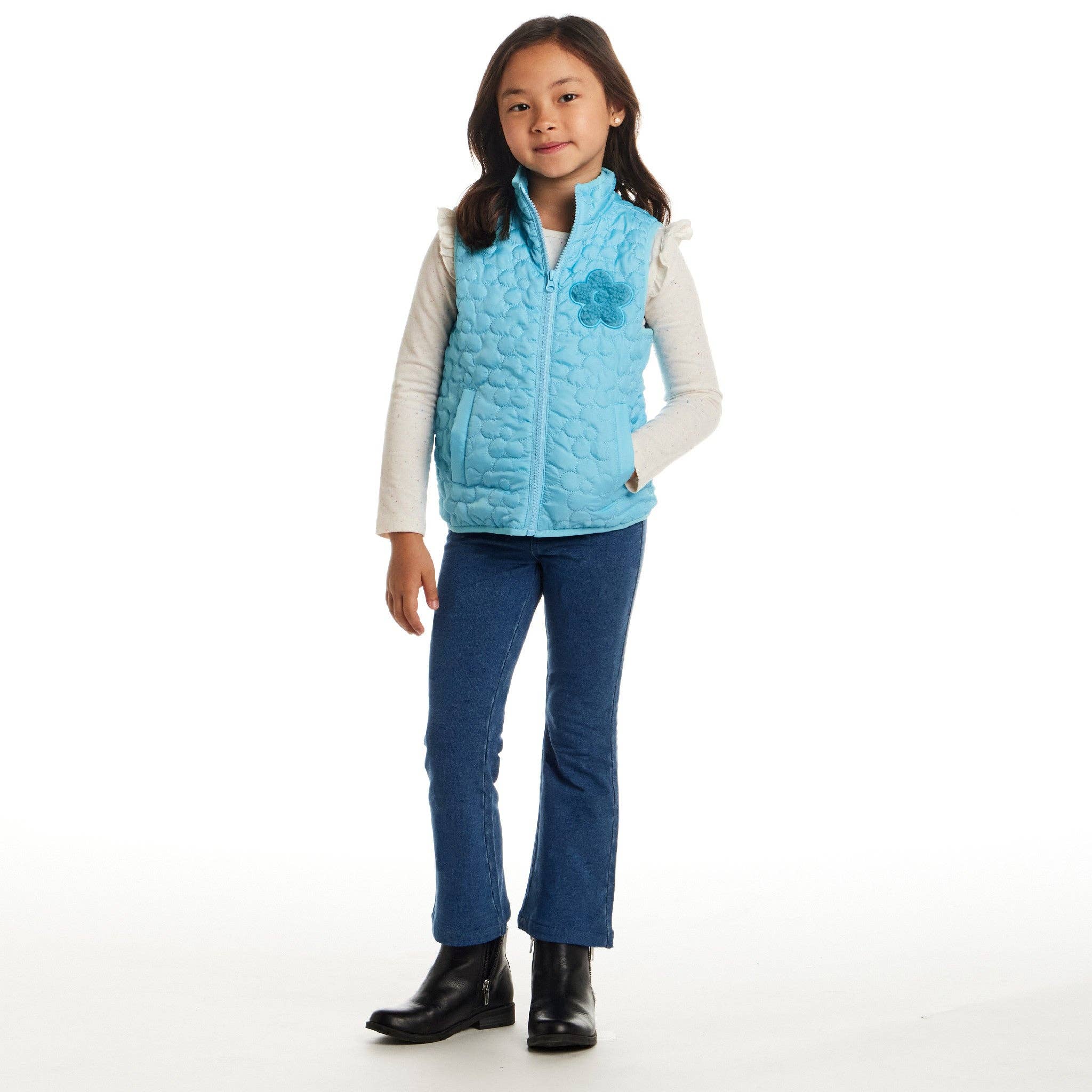 Kids Quilted Vest | Aqua Floral
