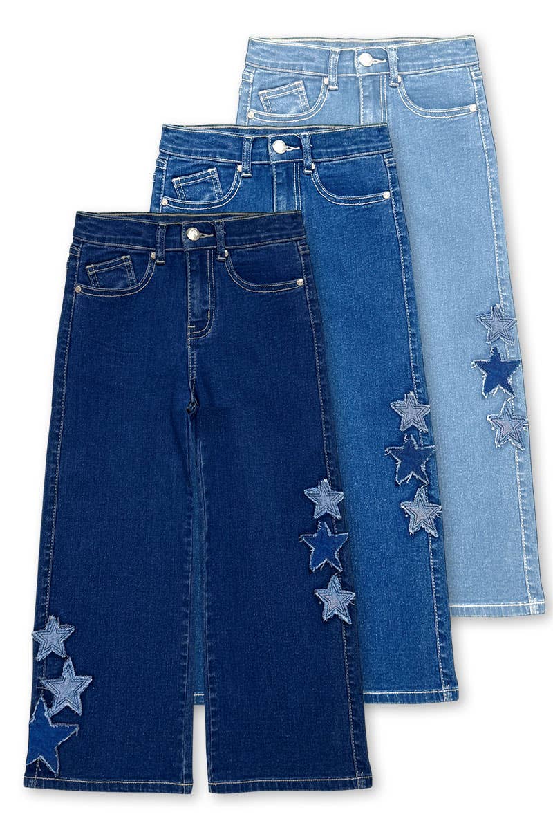 Girl's Wide Leg Denim Jean w/Star Applique