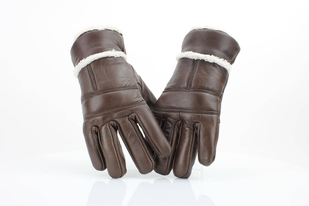 Sheepskin Leather Gloves with White Sherpa Lining ABGL102SH