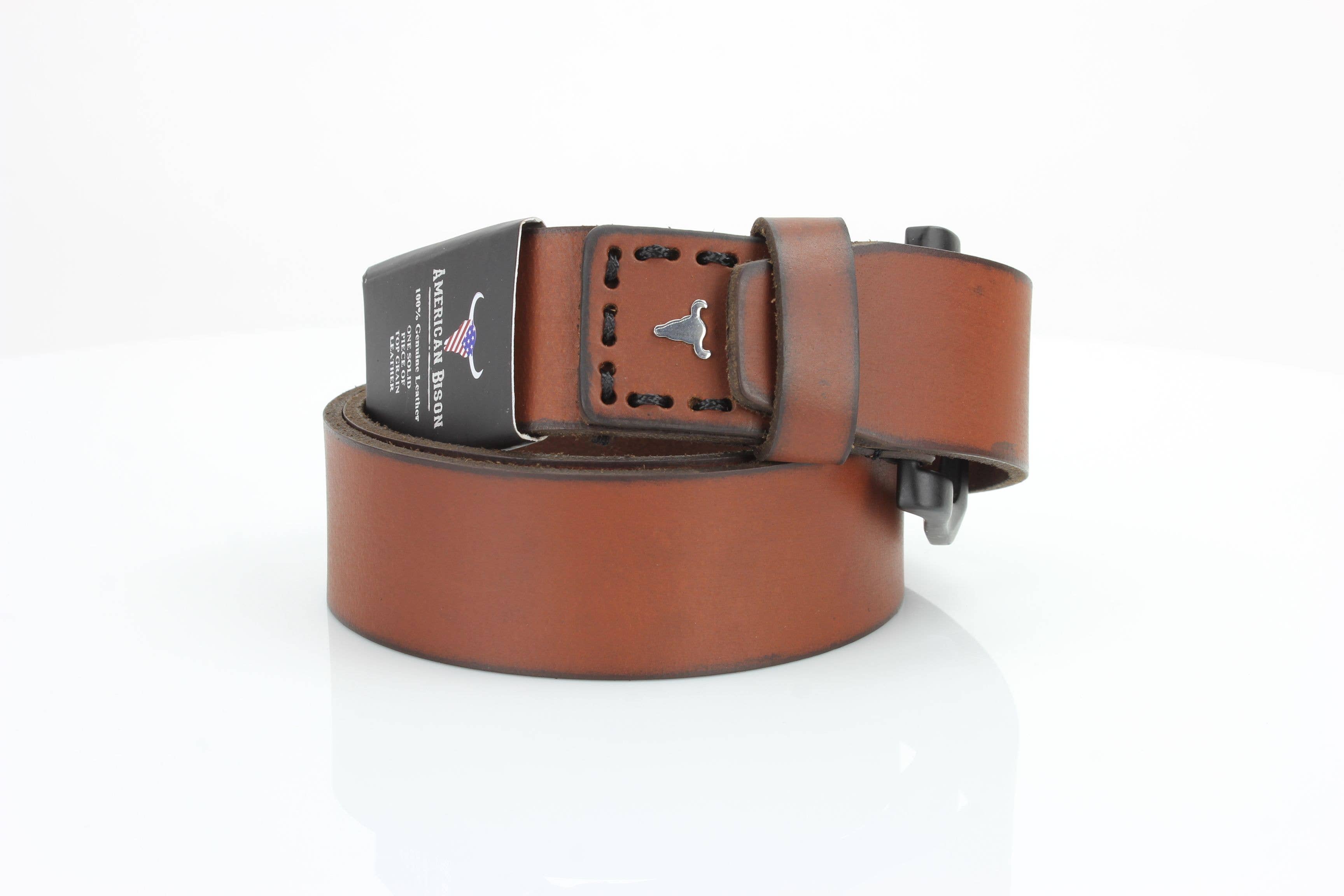 Leather Impressions Inc Classic Leather Belt with Fine Stitching and Logo - ABB 010