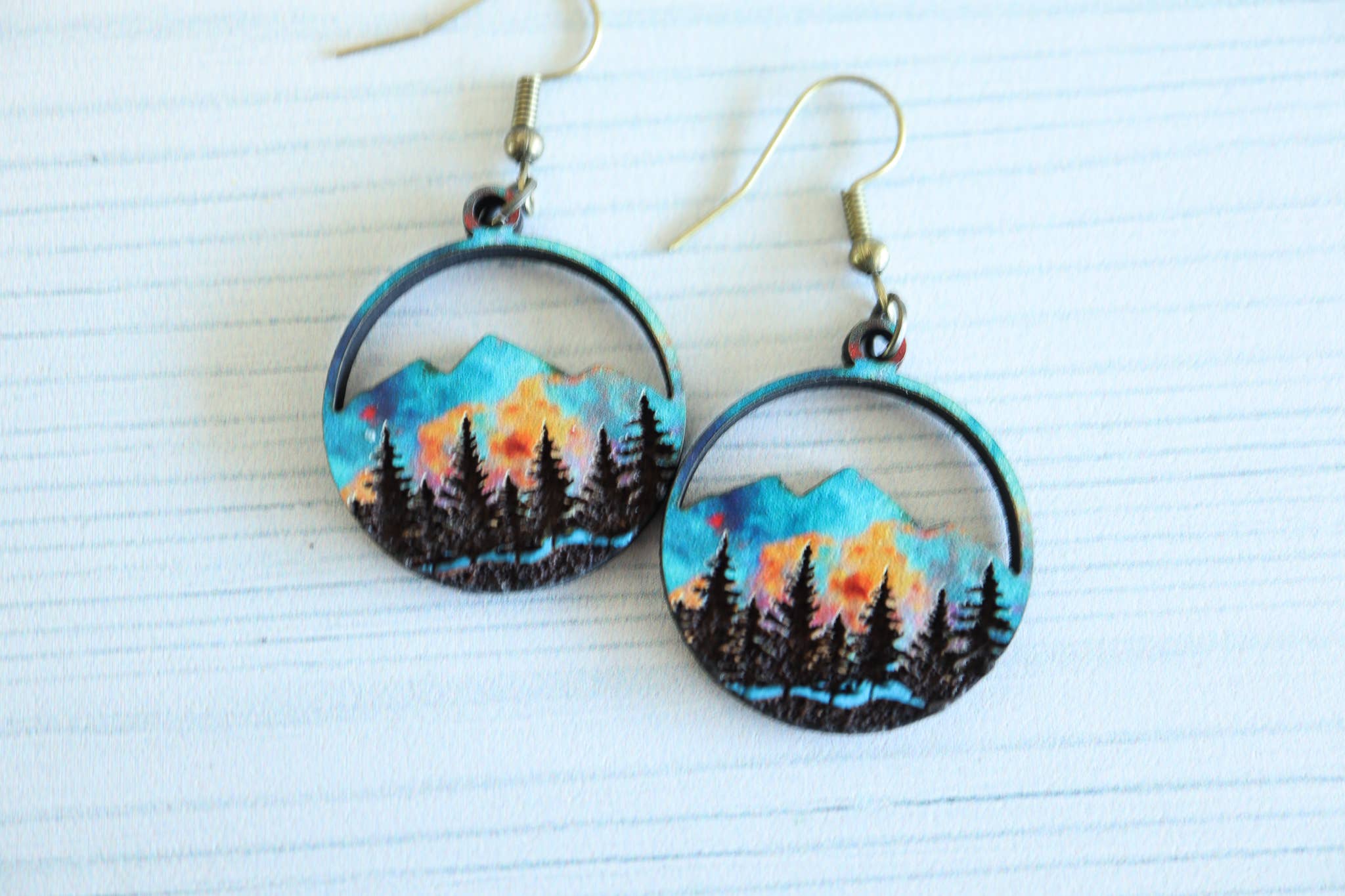 Ember Sunset Mountain Wood Dangle Earrings