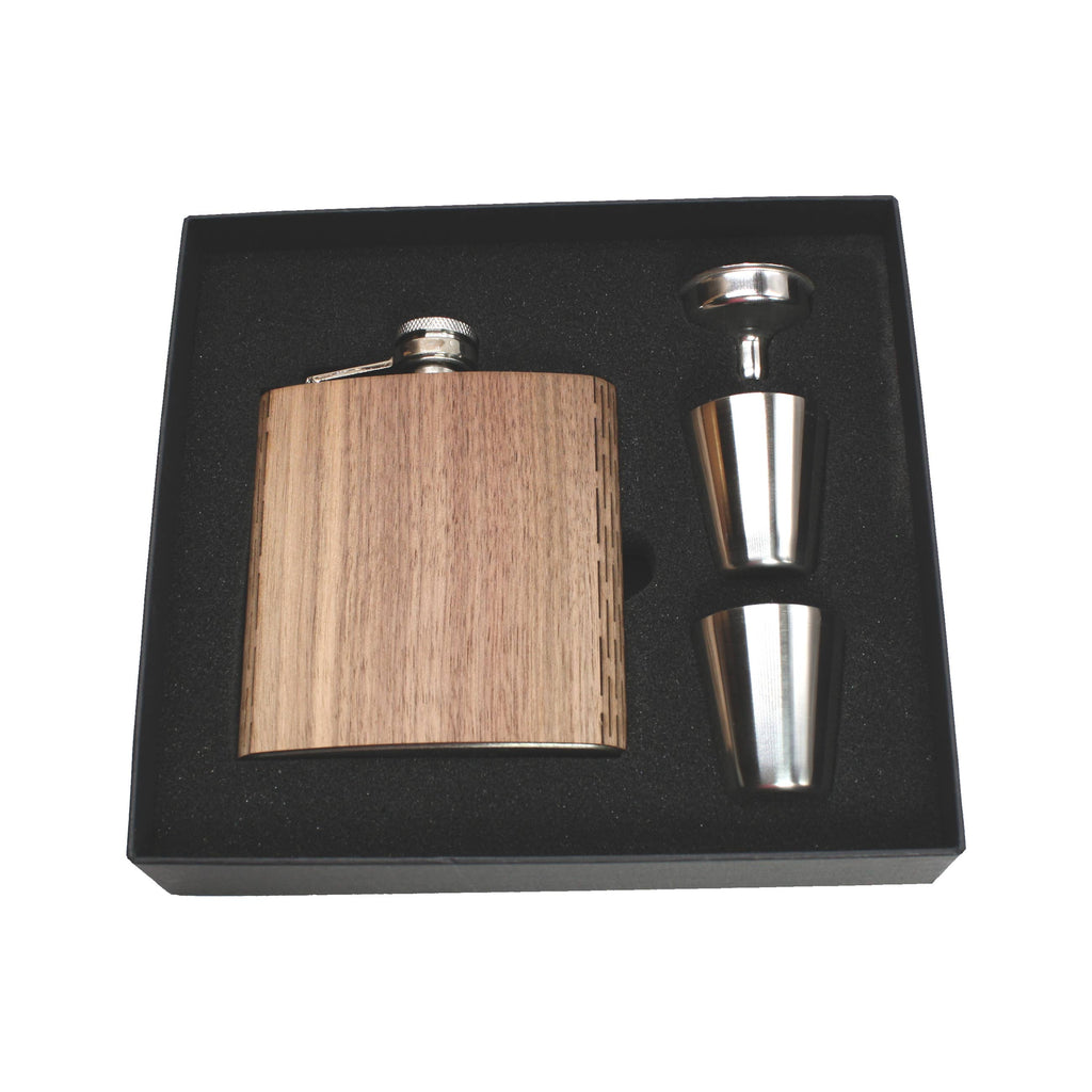 6 oz. Wooden Hip Flask & Gift Box with Shotglasses & Funnel