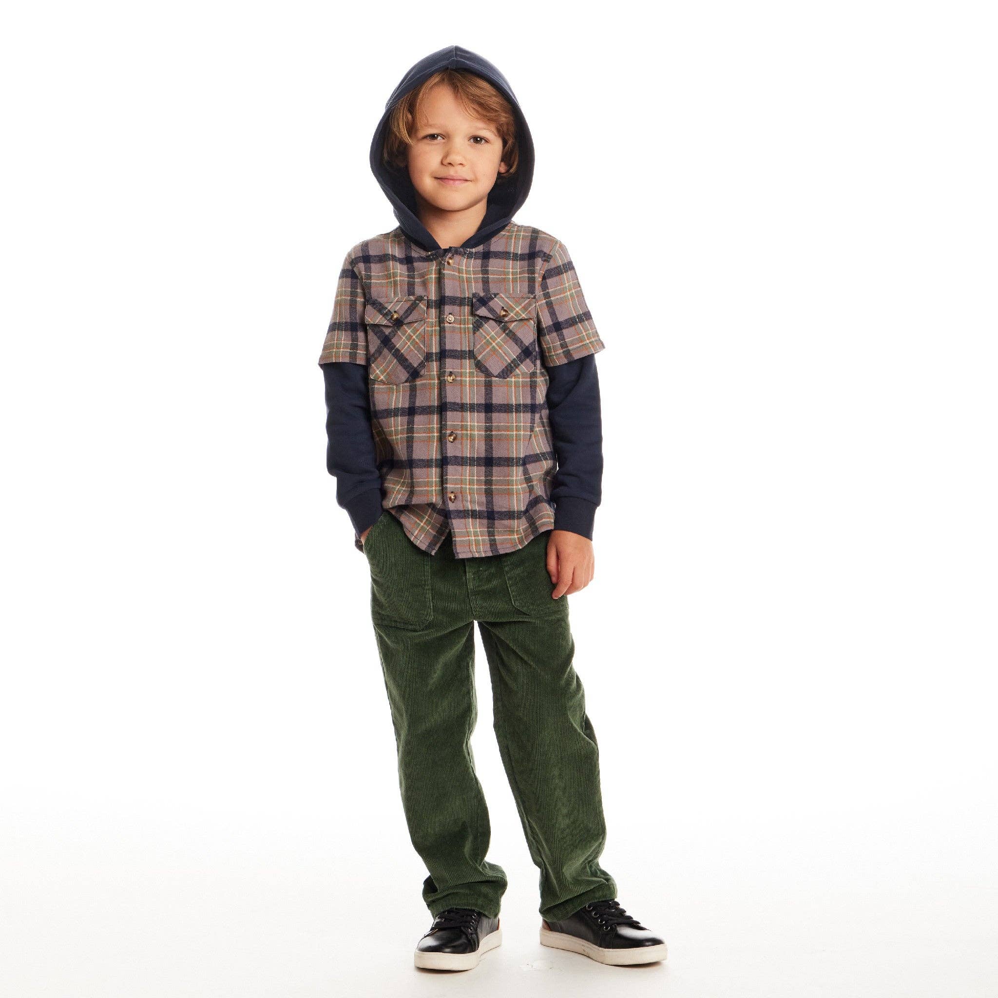 Kids Plaid Flannel Terry Twofer Hoodie