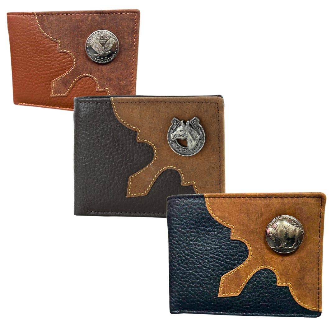 Mixed Media Bifold Rodeo Wallet with Medallion AB1915