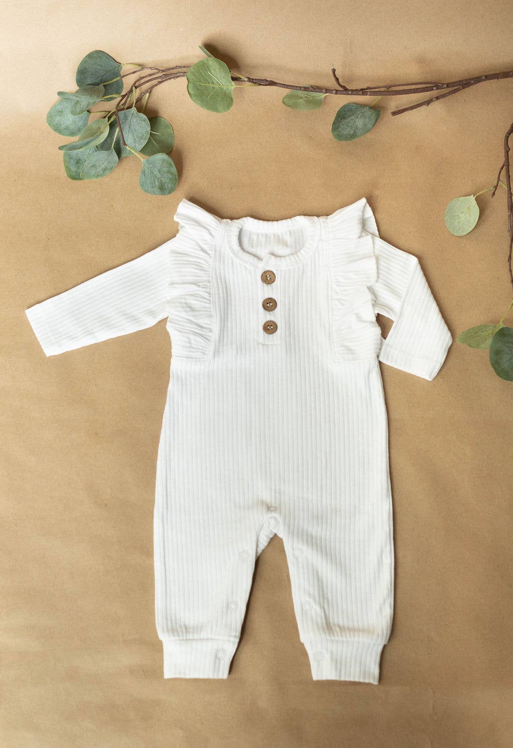 Organic ruffle top cotton romper baby ribbed cotton overall light pink