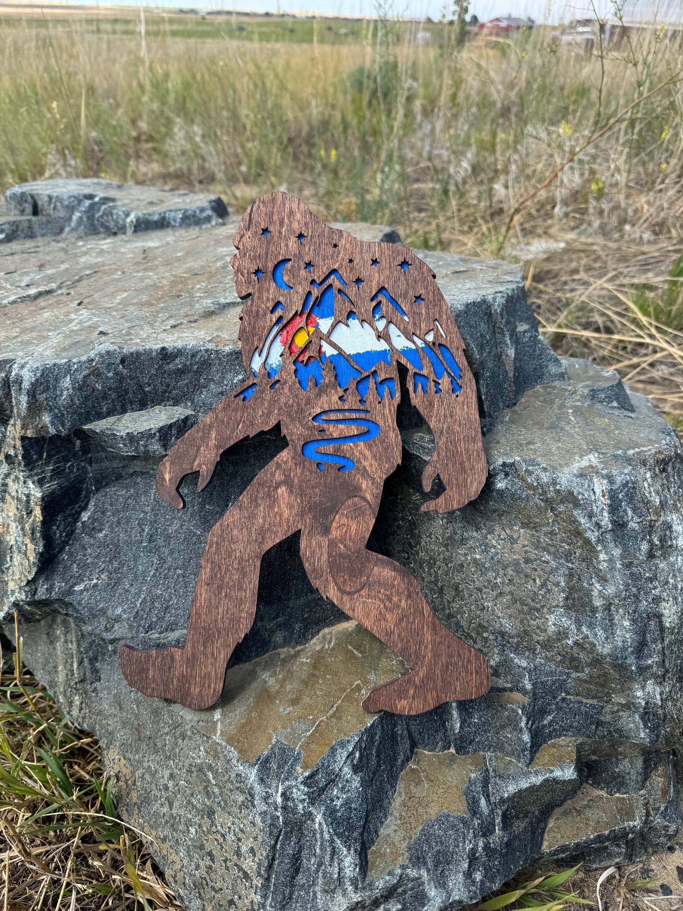 Bigfoot Sasquatch Colorado Flag Night Sky Art