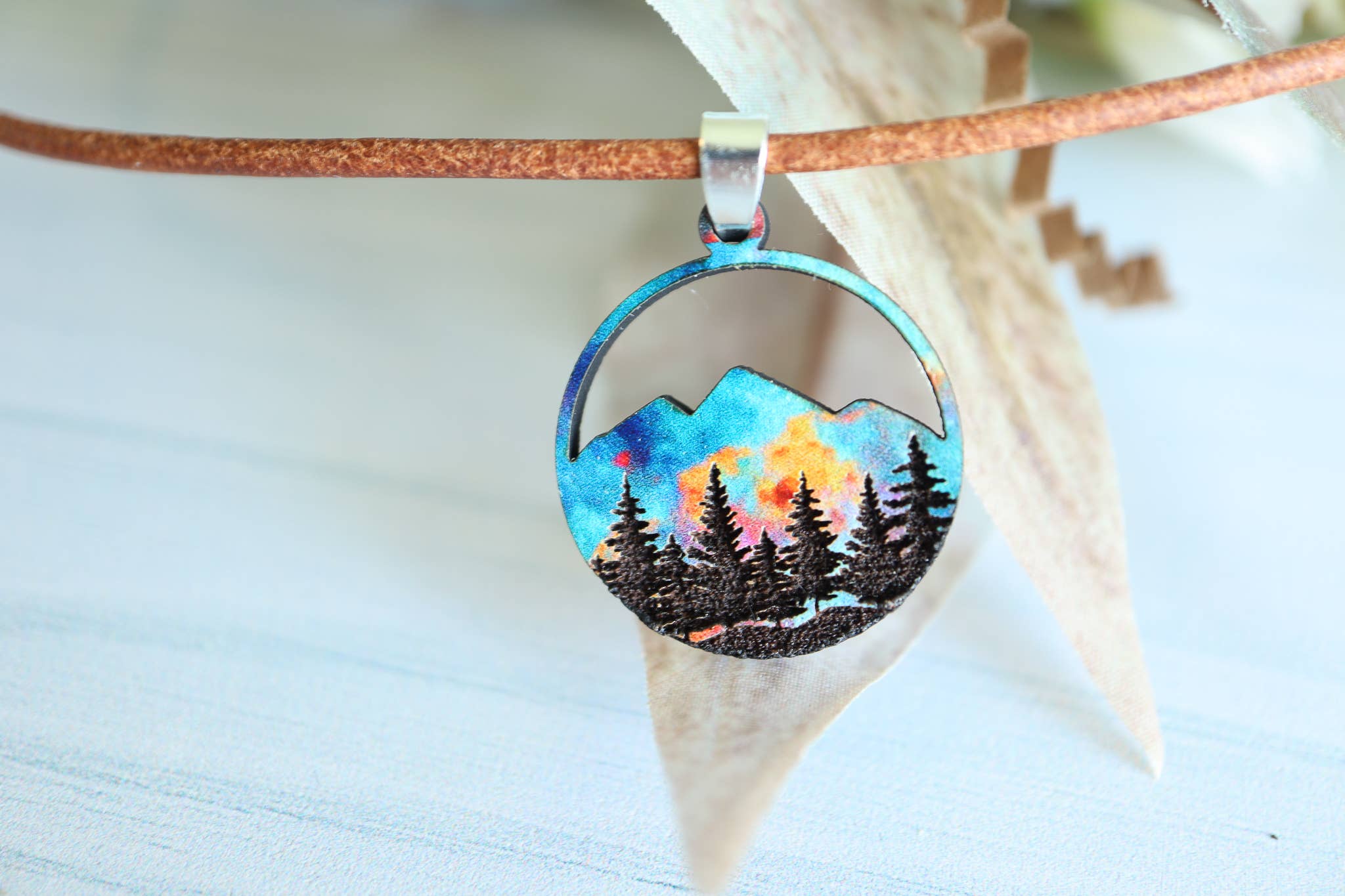 Ember Sunset Wood Pendant Necklace
