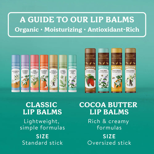 Badger Cocoa Butter Lip Balm, Cool Mint, Hydrating 18ct