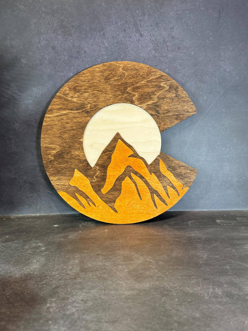 Handmade Colorado Mountain C Dual Layer Wall Art
