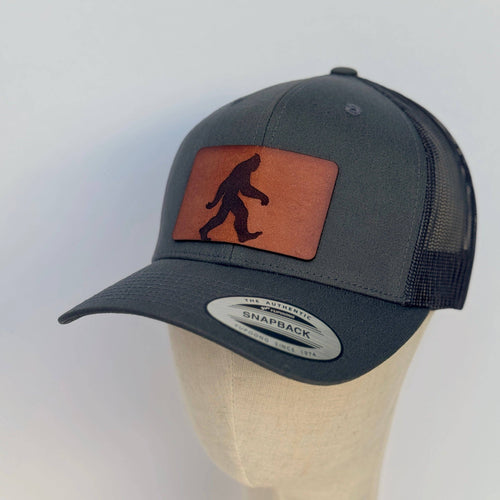 Sasquatch | bigfoot leather patch hat Charcoal Curved Trucker