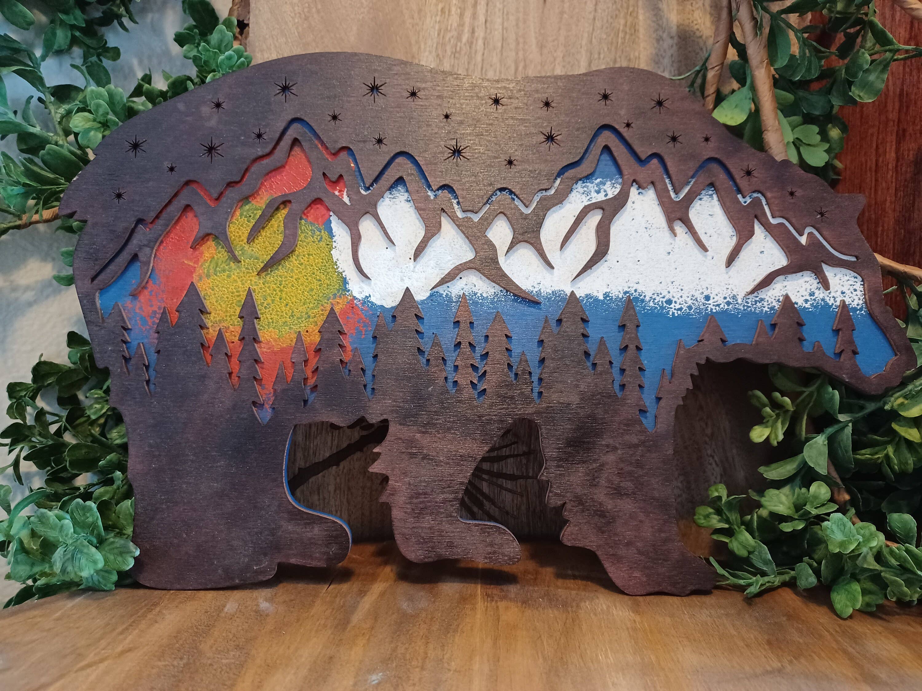 Handmade Colorado Mountain Bear Wall Art