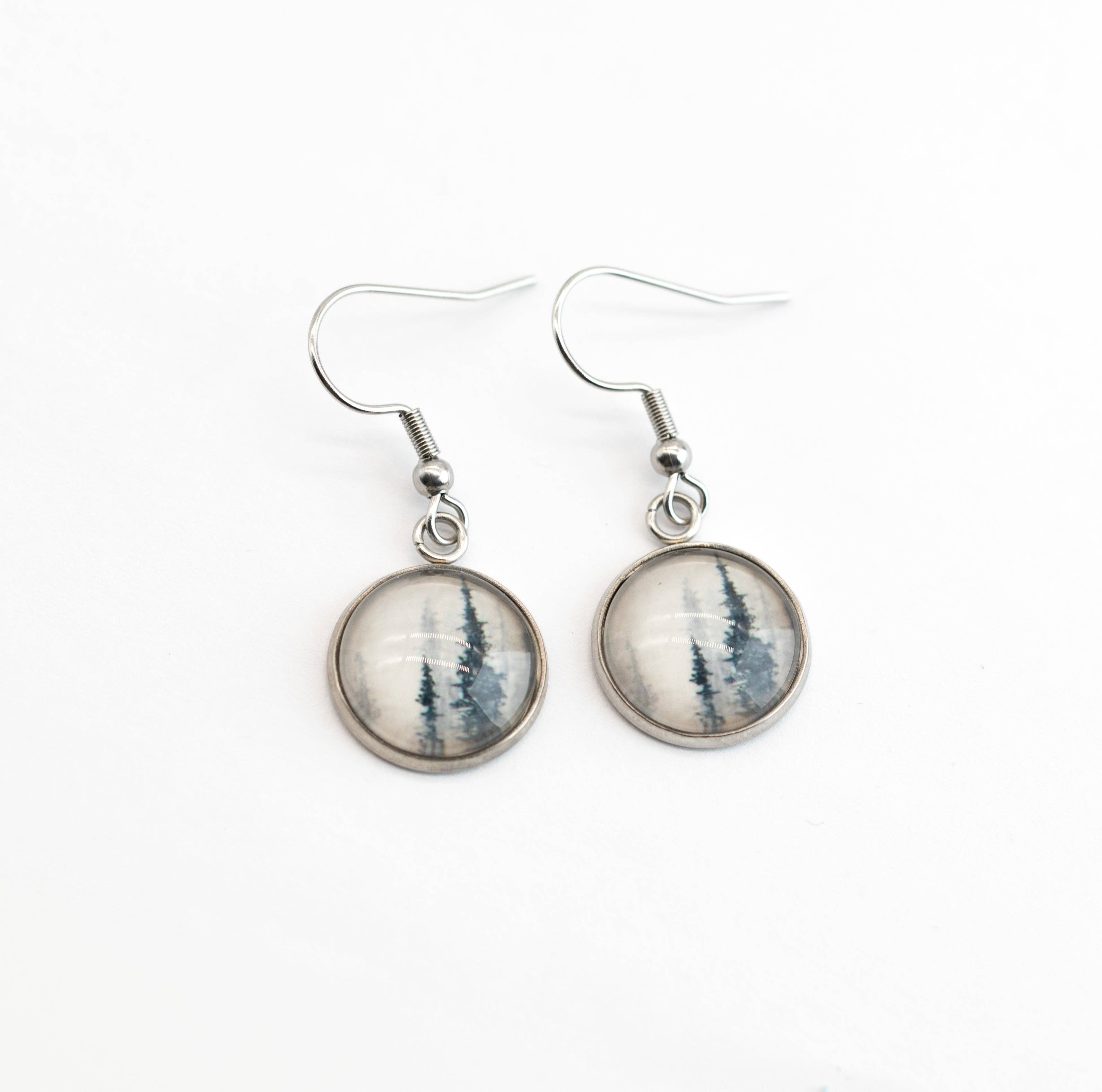 Stainless Steel and Glass Earrings Medium Ice Fog