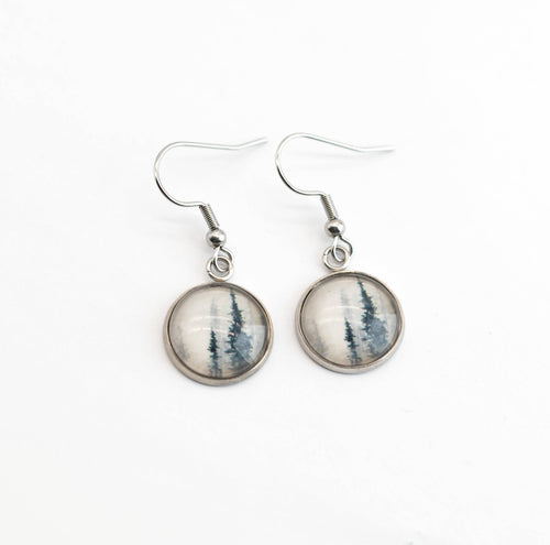 Stainless Steel and Glass Earrings Medium Ice Fog