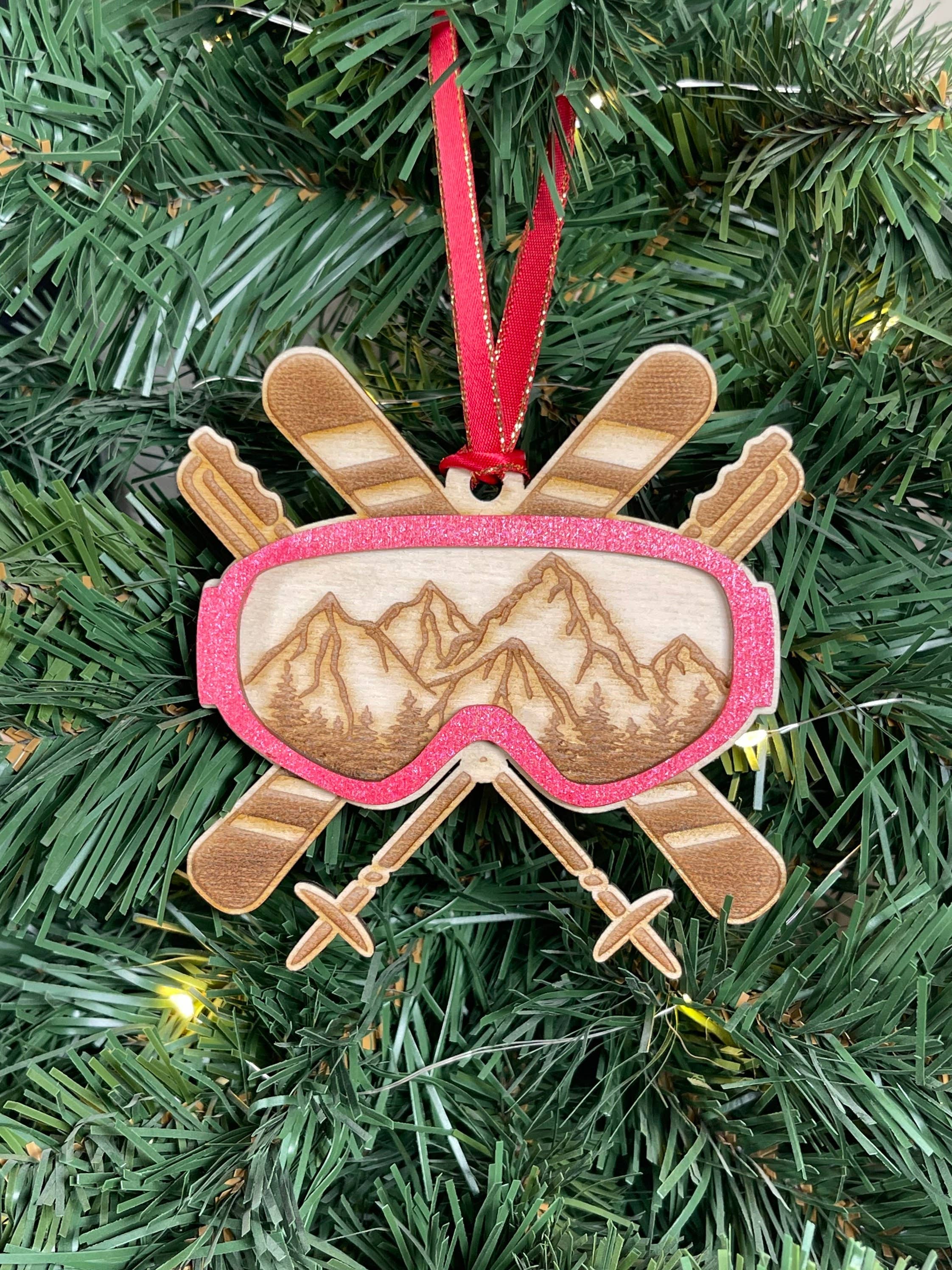 Ski Goggles Skiing Wood Ornament Hand Painted