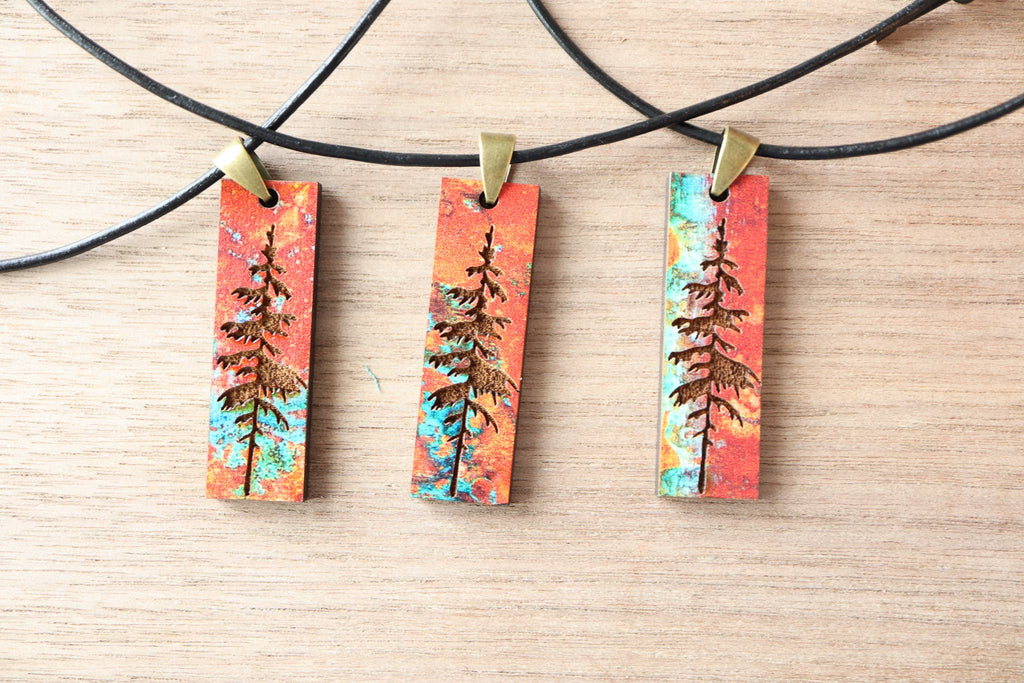 Patina Pine Wood Pendant Necklace Minimalist Gifts