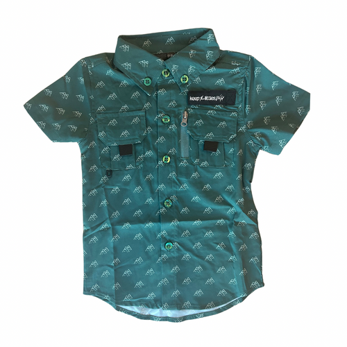 Kids Fishing Shirt Green Mountains