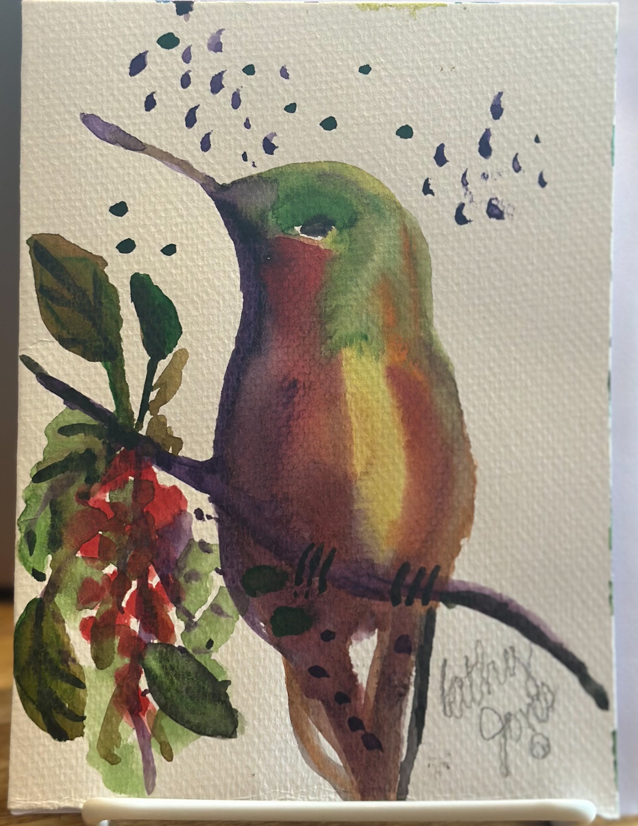 Hand-Painted Watercolor Notecards Spring Hummingbird