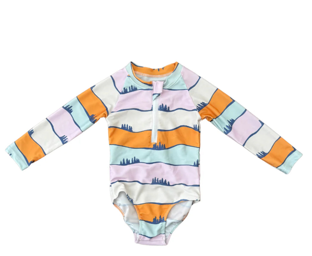 Long Sleeve Swimsuit Colorful Hills