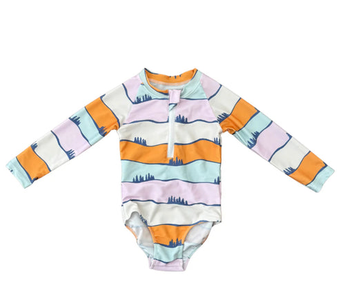 Long Sleeve Swimsuit Colorful Hills
