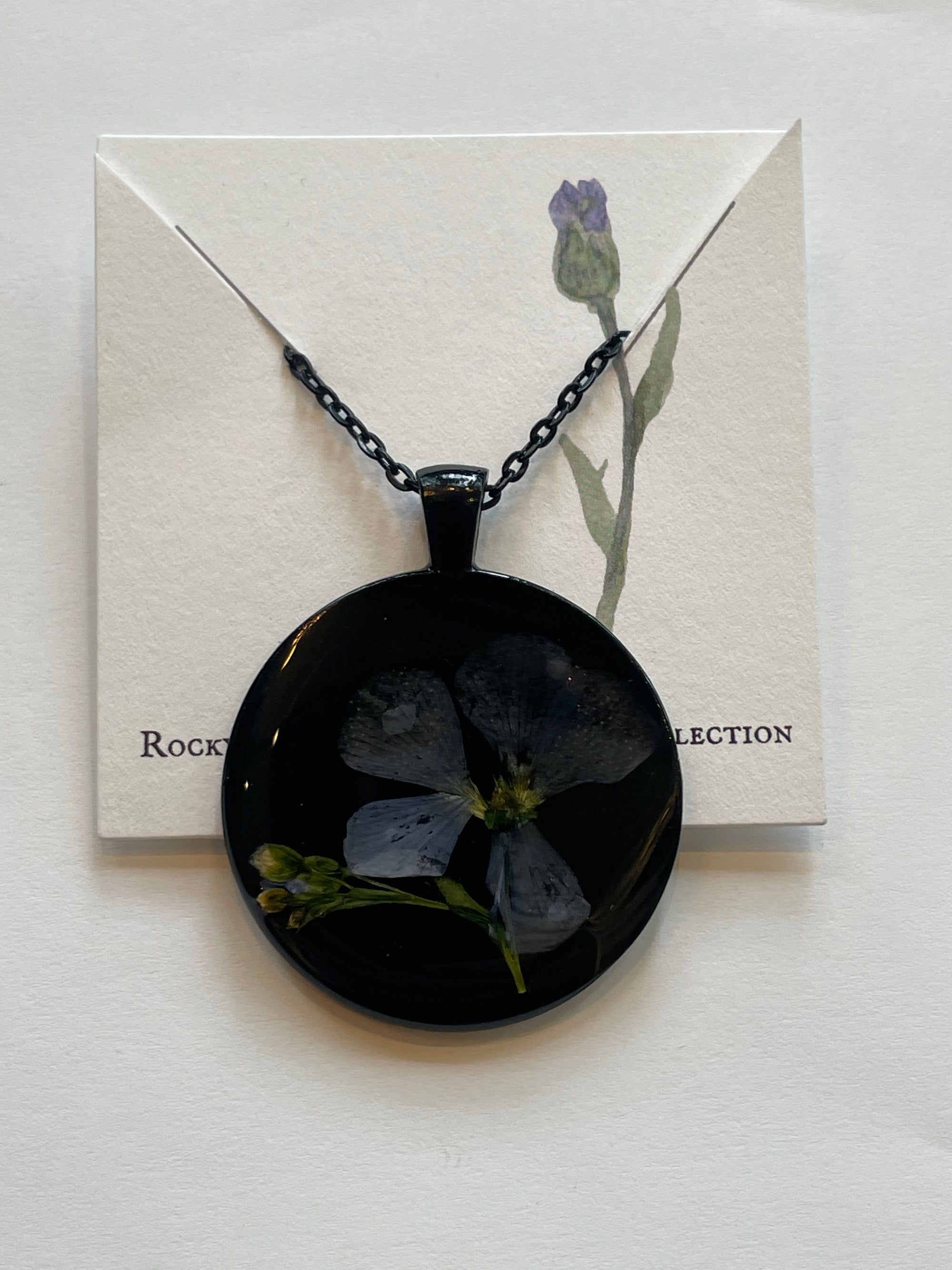 Local Pressed Flower Necklace Blue Lewis Flax Necklace