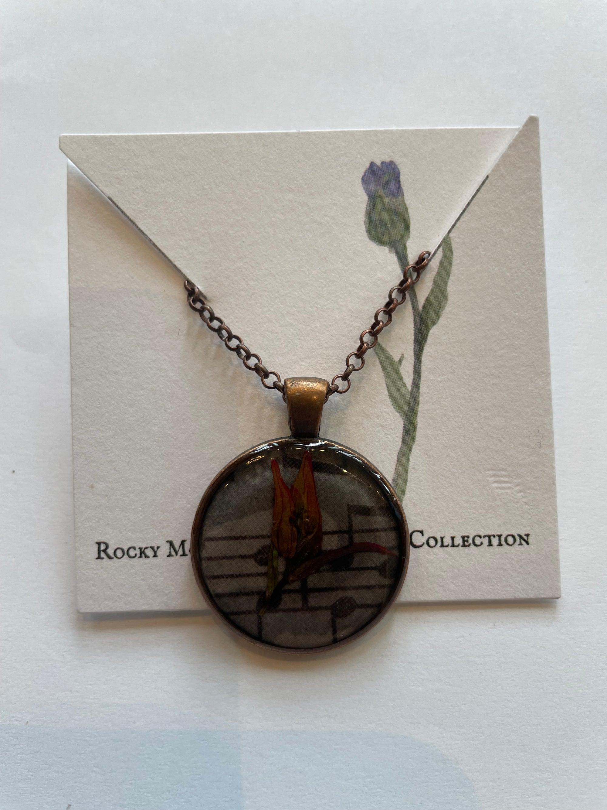 Local Pressed Flower Necklace Red New Zealand Flax Necklace
