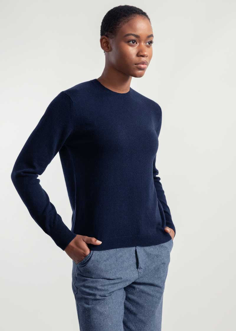 Euridice Women's Recycled Cashmere Mock Neck Sweater Blackberry Blue