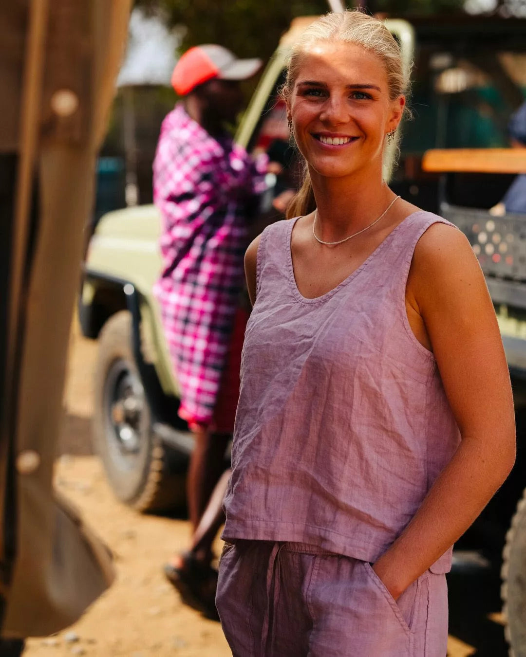 Women's Safari Linen Top Faded Peony Pink