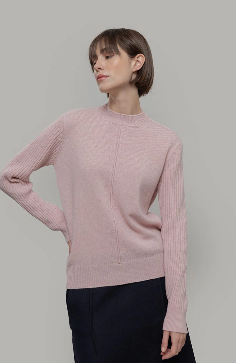 Barbara Women's Recycled Cashmere Mock-Neck Sweater Blush Pink