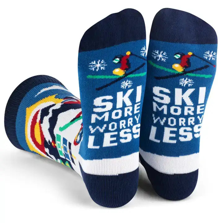 Lavley Fun Socks Ski More - Worry Less
