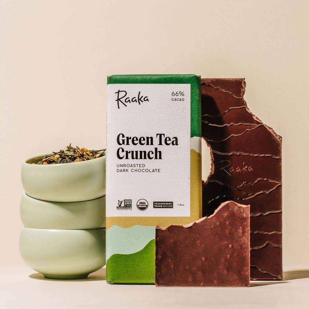 Raaka Chocolate 66% Green Tea Crunch Chocolate Bar