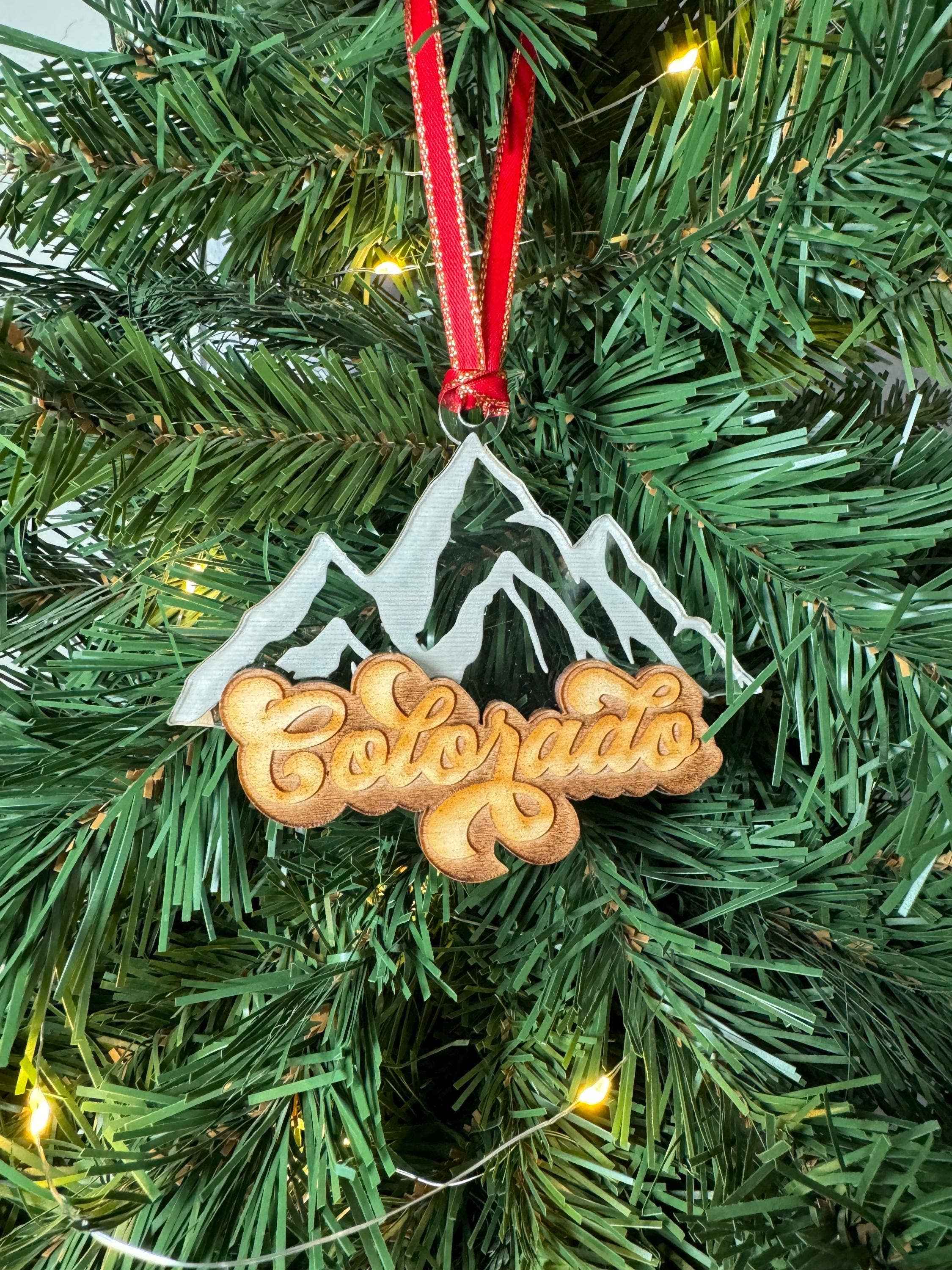 The Mas Boutique Hand-painted Wooden Ornaments Colorado Mountain Wood + Acrylic