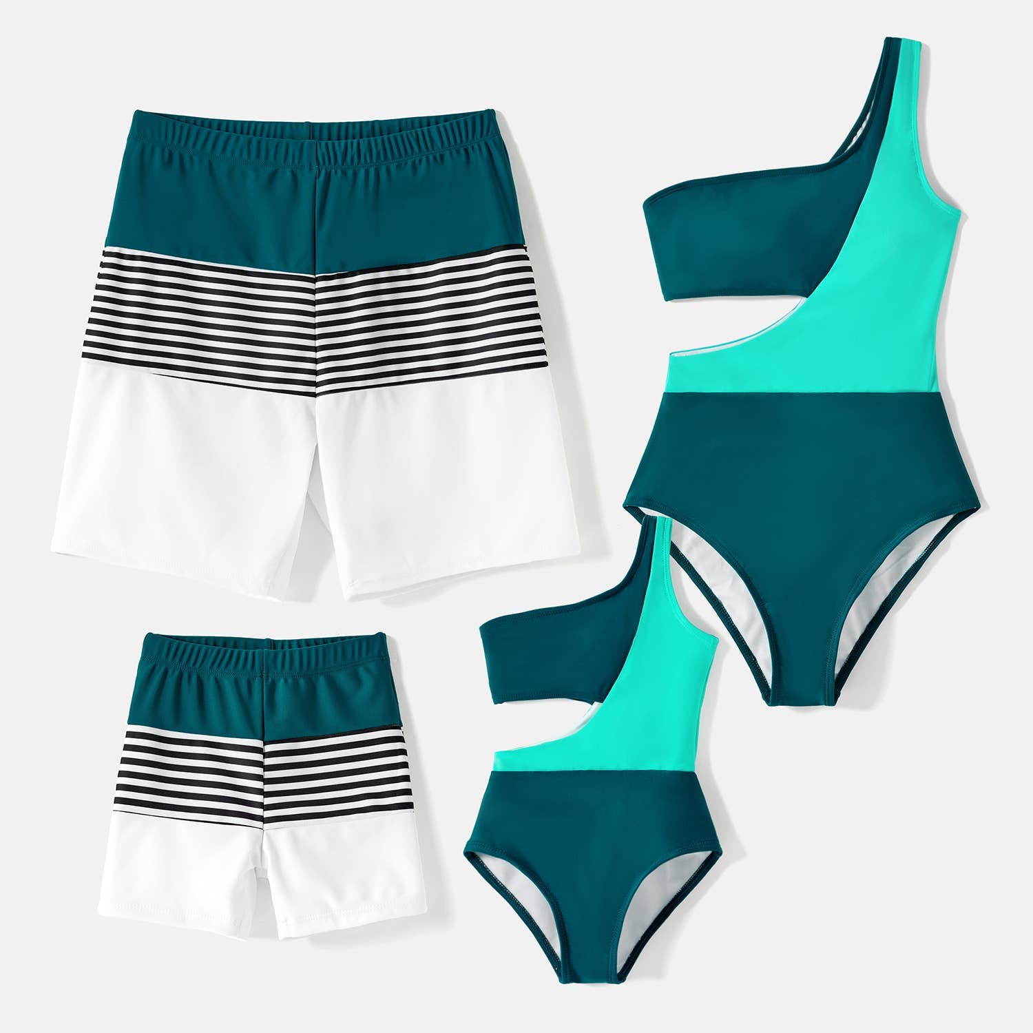 Kids Cut Out One-Piece suit and Trunks Shorts Deep Turquoise