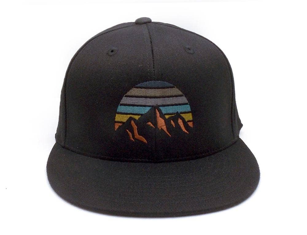 Mountain Sunset Hat Curved Bill Snapback Black