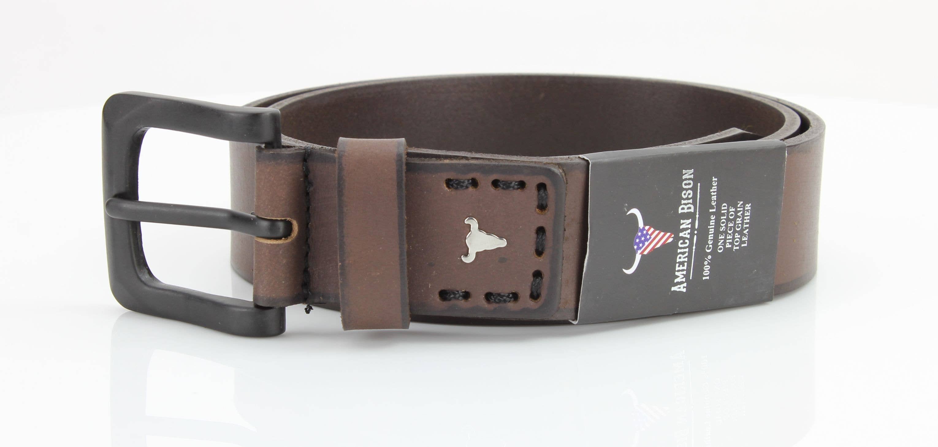 Leather Impressions Inc Classic Leather Belt with Fine Stitching and Logo - ABB 010