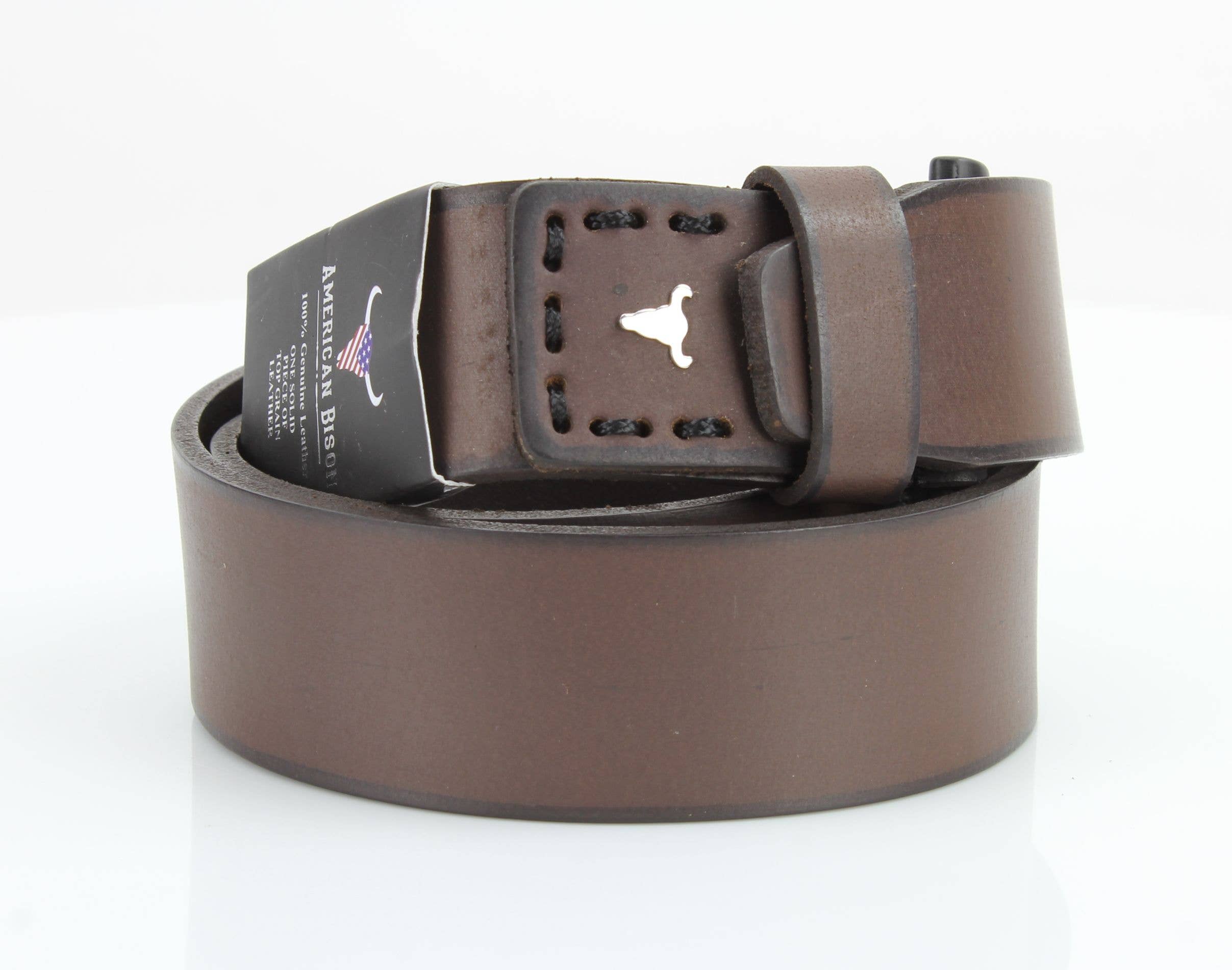 Leather Impressions Inc Classic Leather Belt with Fine Stitching and Logo - ABB 010
