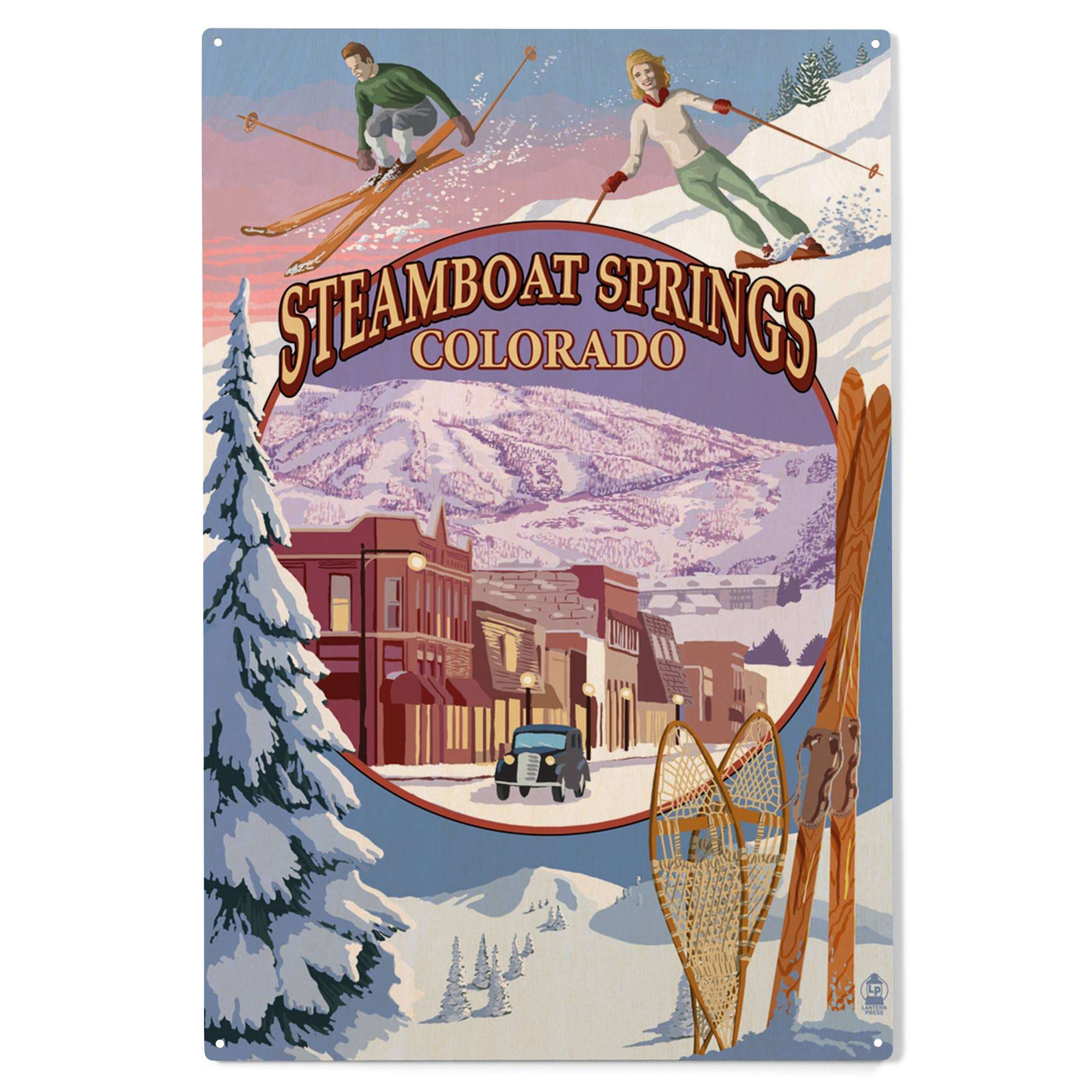 Lantern Press WOOD SIGN ART Steamboat Springs, Colorado, Montage