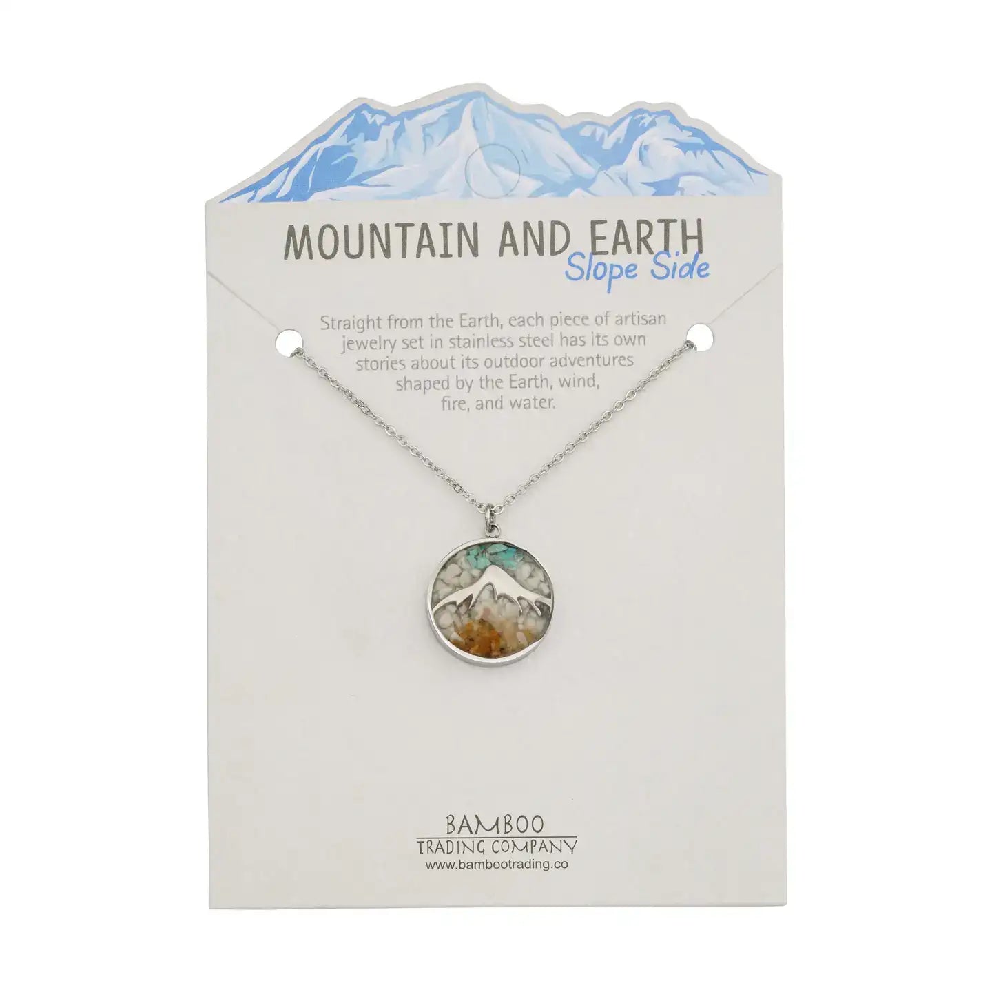 Bamboo Trading Company Mountain and Earth Necklace Round - Turquoise and Mineral Sand