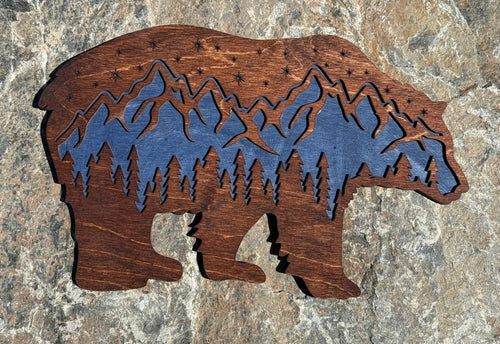 Handmade Rustic Mountain Bear Wall Art