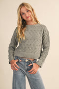 TWEEN GIRLS KIDS CREW NECK WAVY POINTELLE L/S SWEATER (7-14)