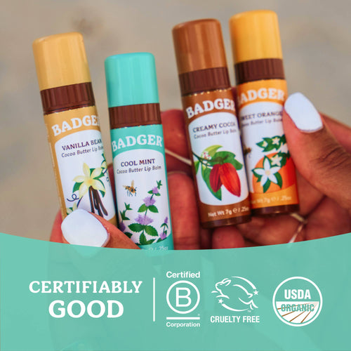 Badger Cocoa Butter Lip Balm, Cool Mint, Hydrating 18ct