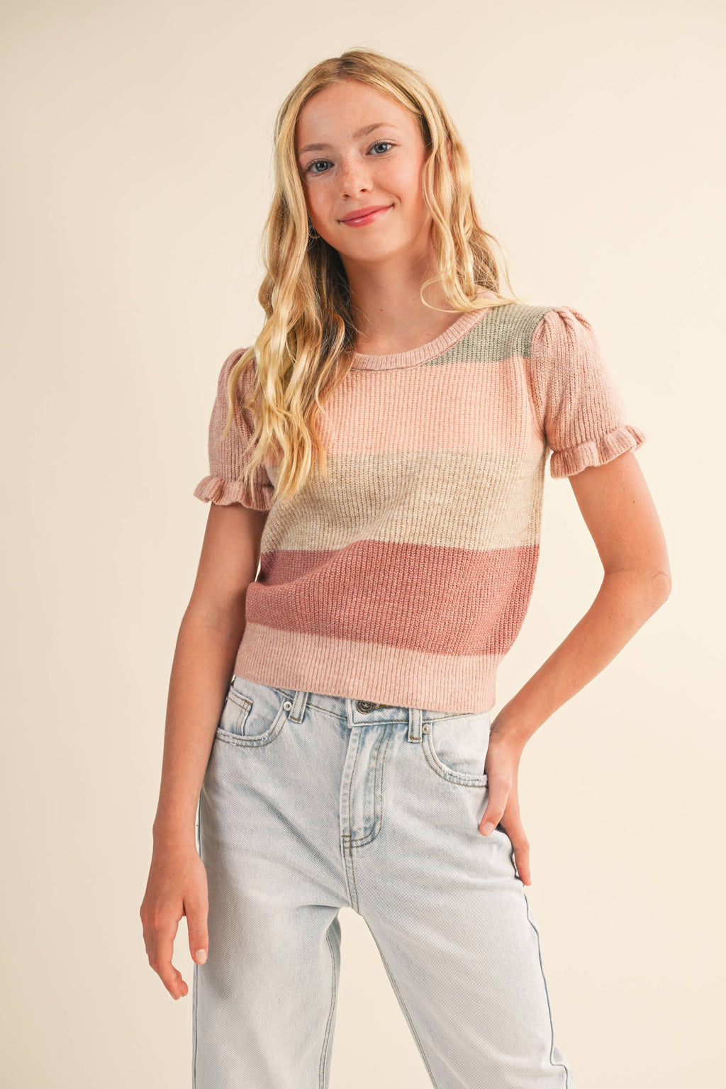 PRE-ORDER- TWEEN KIDS GIRLS PUFF SLEEVE SWEATER (7-14)