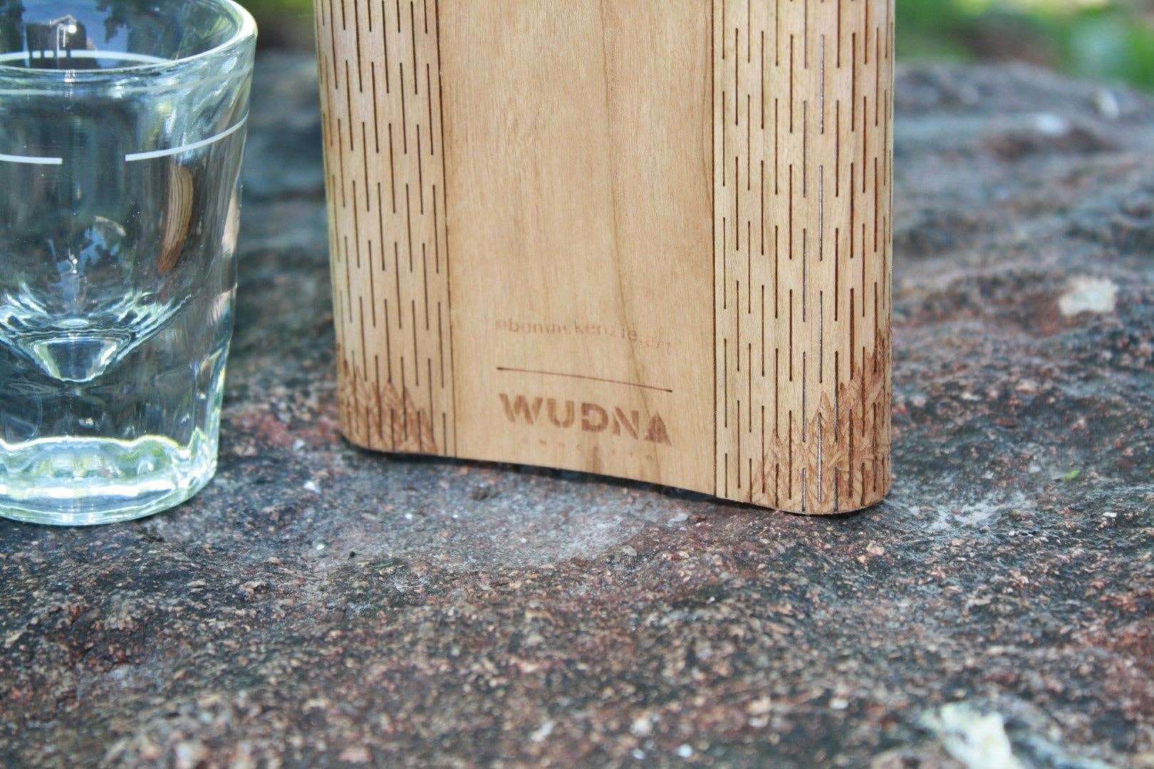 WUDN Handcrafted Colorado Landscape 6 oz. Wooden Hip Flask (Outdoor Adventure Series - Art by Ben McKenzie)
