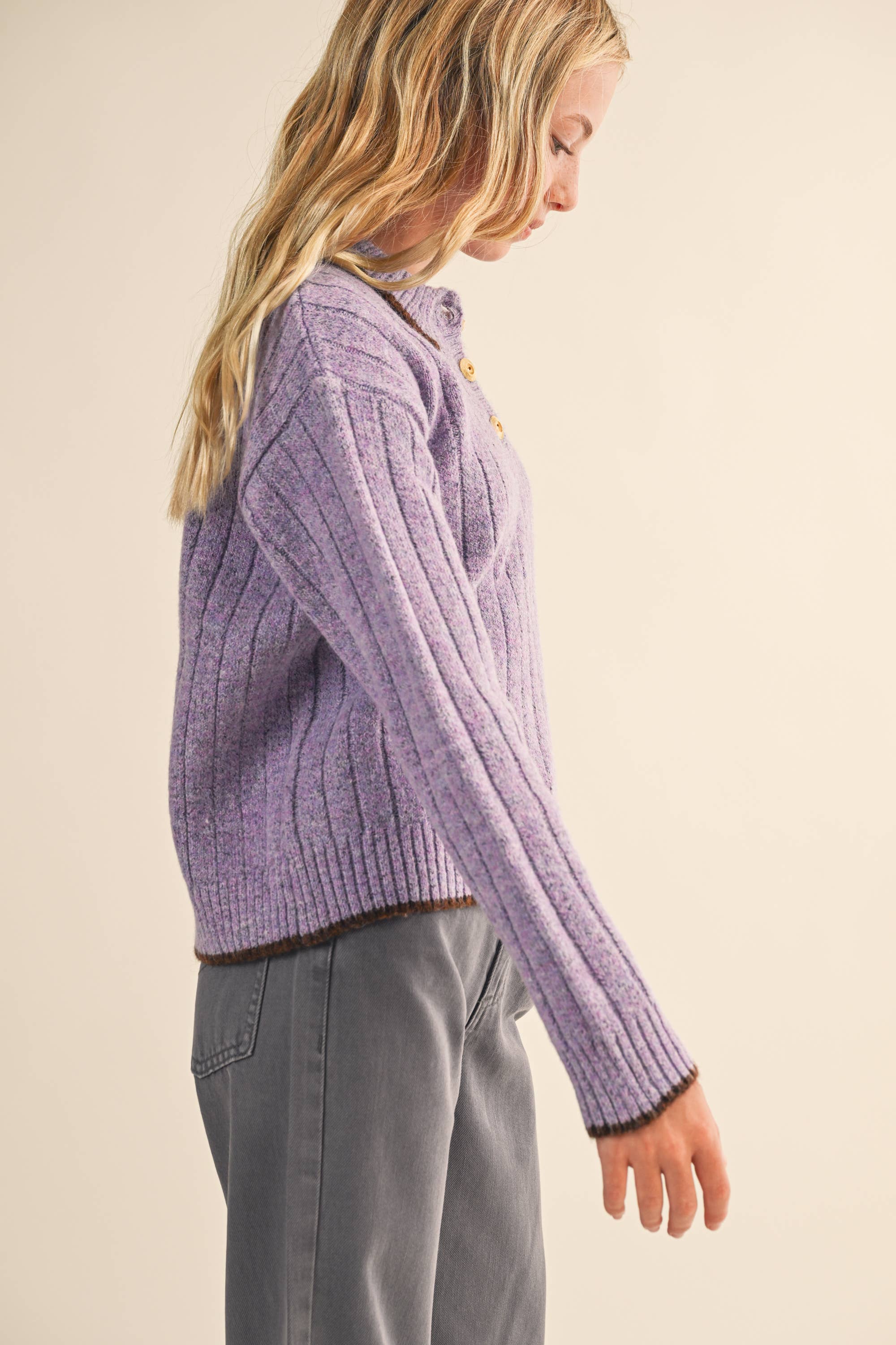 heart and arrow TWEEN KIDS GIRLS Polo Style COLLAR Piping SWEATER (7-14)