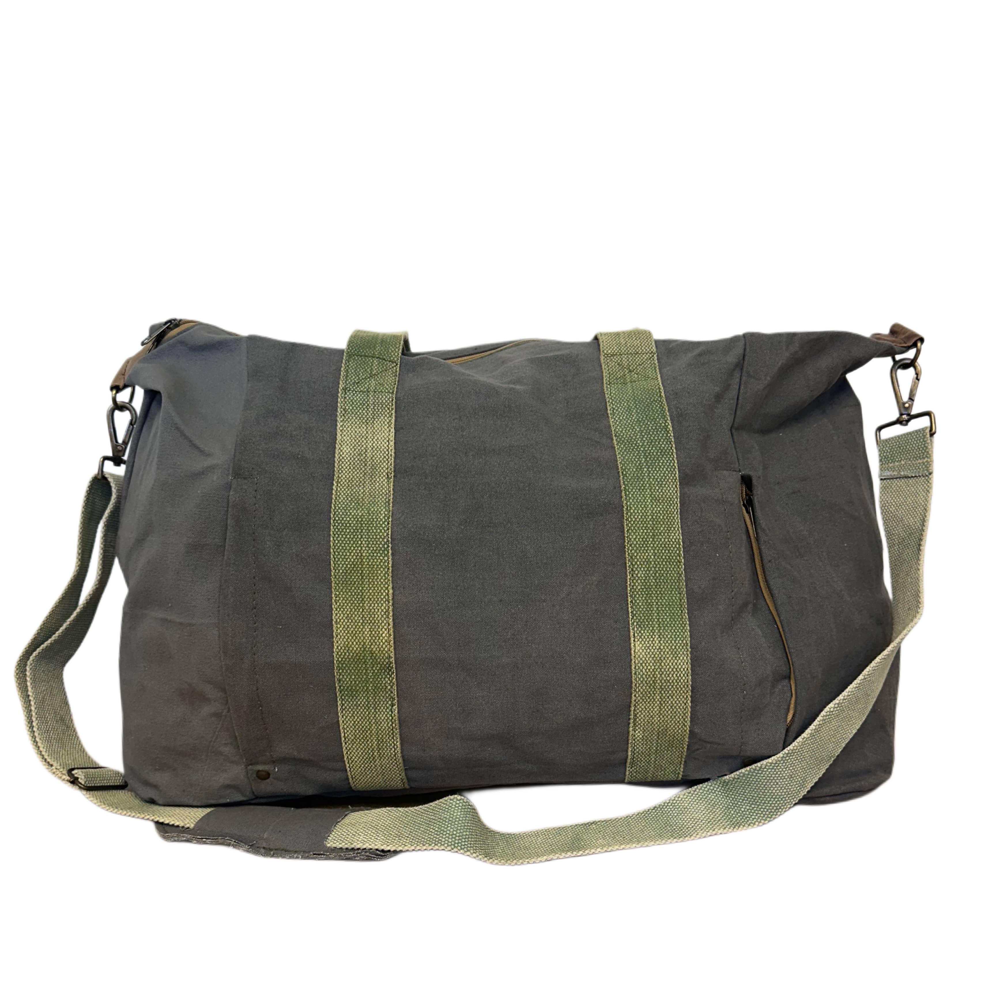 Vintage Addiction Olive Green Canvas Weekender Duffle Bag