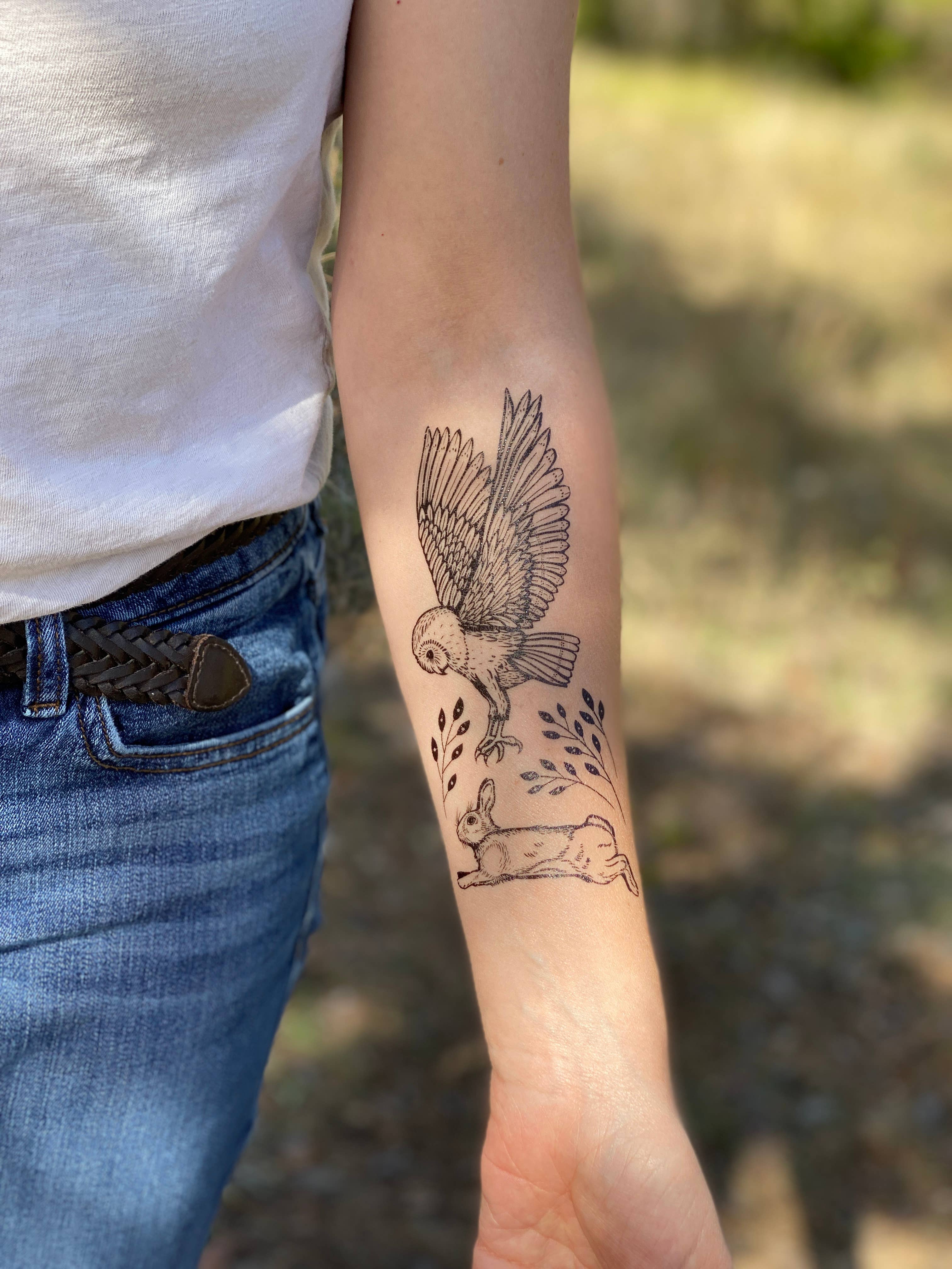 Owl & Rabbit Temporary Tattoo