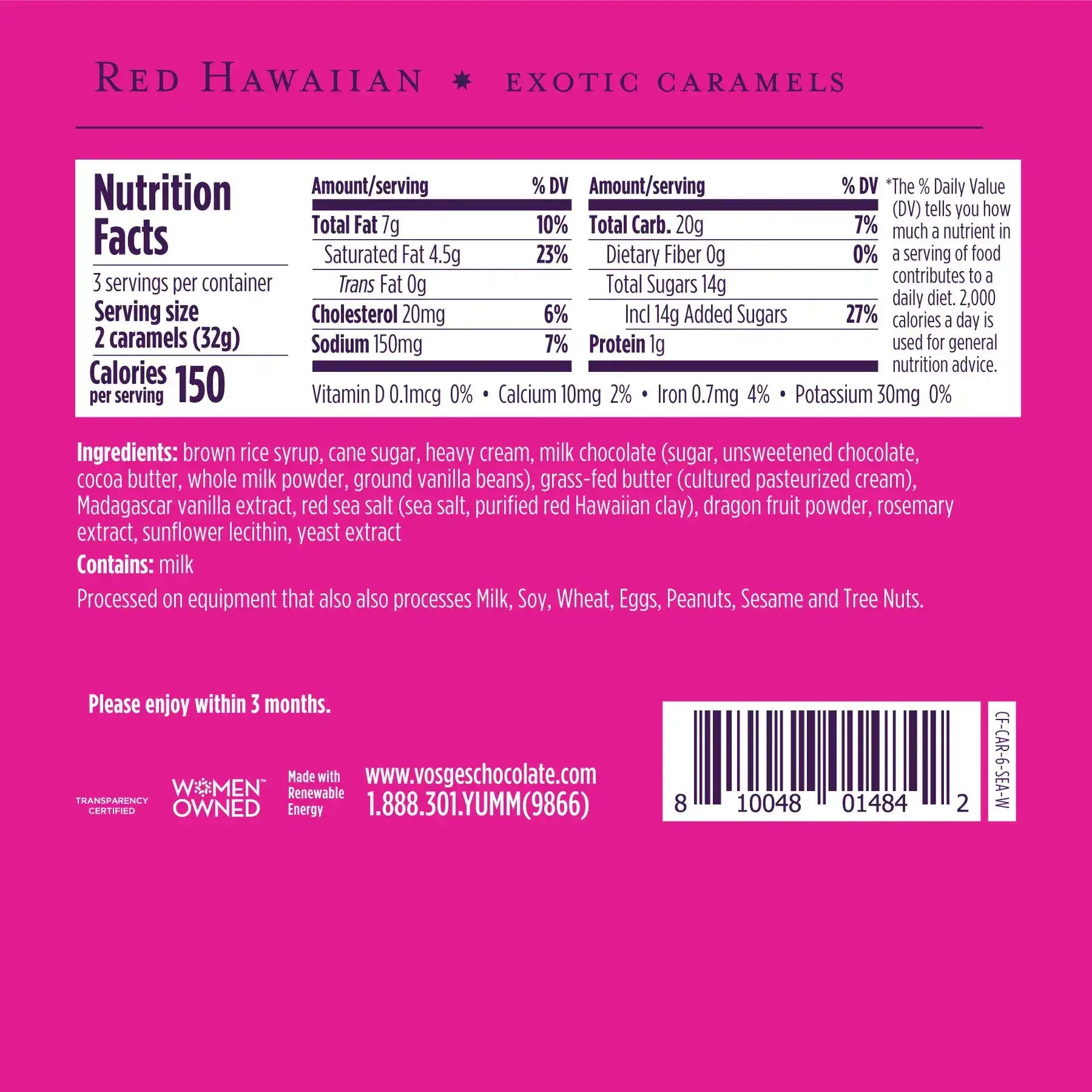 Vosges Haut-Chocolat Milk Chocolate Covered Caramel w/ Red Hawaiian Salt -Gourmet